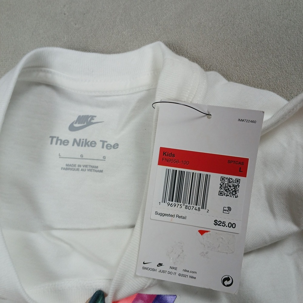 NWT Nike Shirt Kid's Size Large White Rainbow Just Do It Sportswear Cotton Tee - Picture 3 of 5